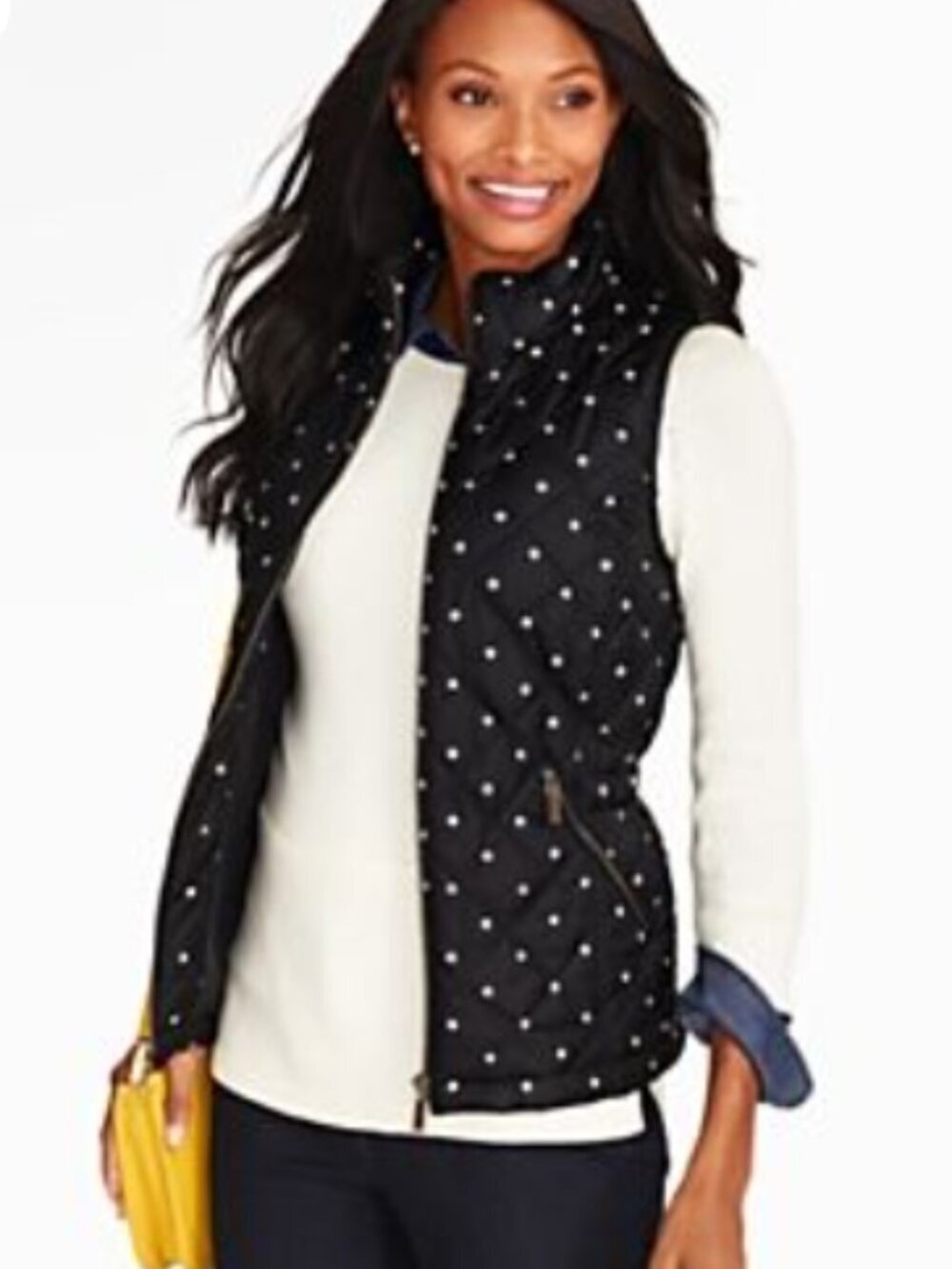 Talbots Black and White Polka Dot Quilted Vest Size M